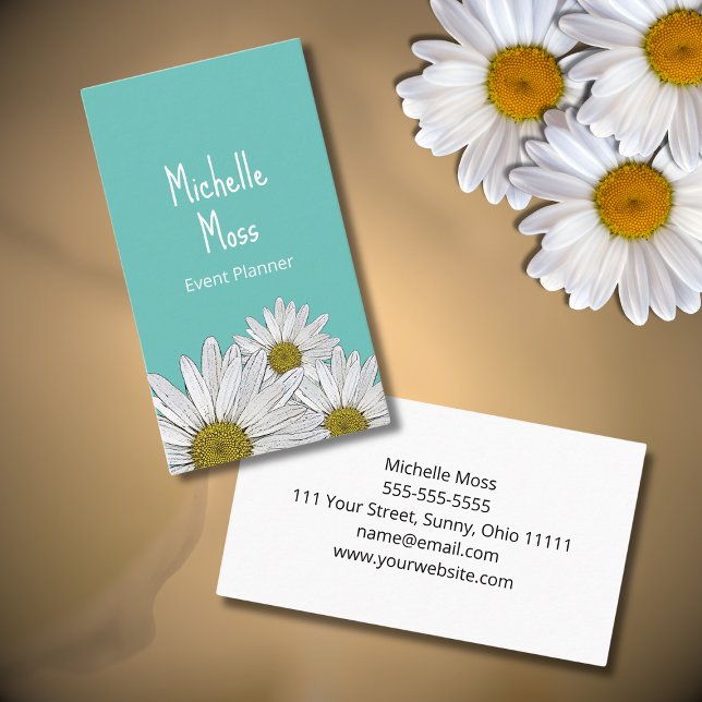 Boho Daisies Botanical Trendy Teal  Business Card (Creator Uploaded)