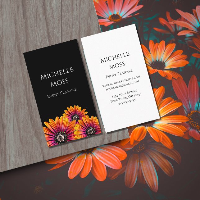 Boho Daisies Colorful Botanical Black  Business Card (Creator Uploaded)