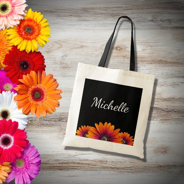Boho Daisies Colorful Botanical Black  Tote Bag (Creator Uploaded)
