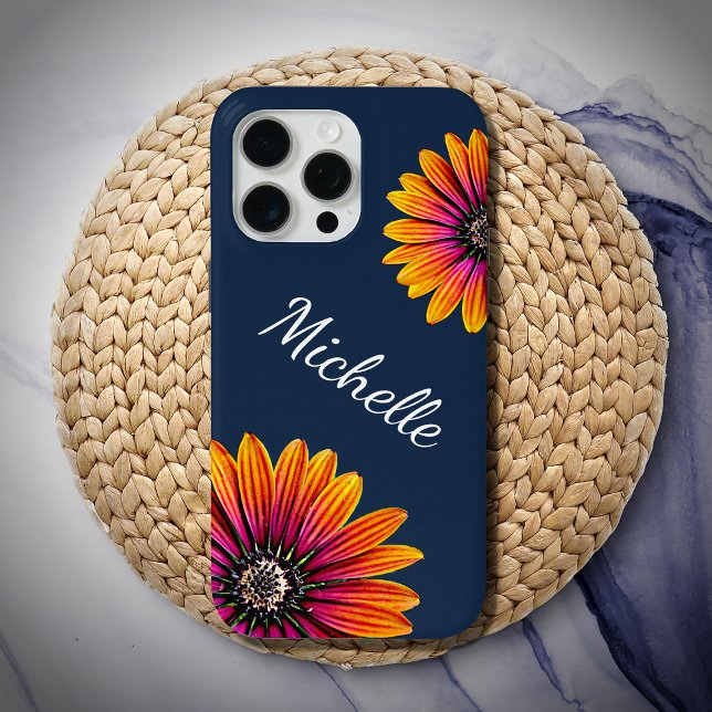 Boho Daisies Floral Botanical Navy Blue  Case-Mate iPhone Case (Creator Uploaded)