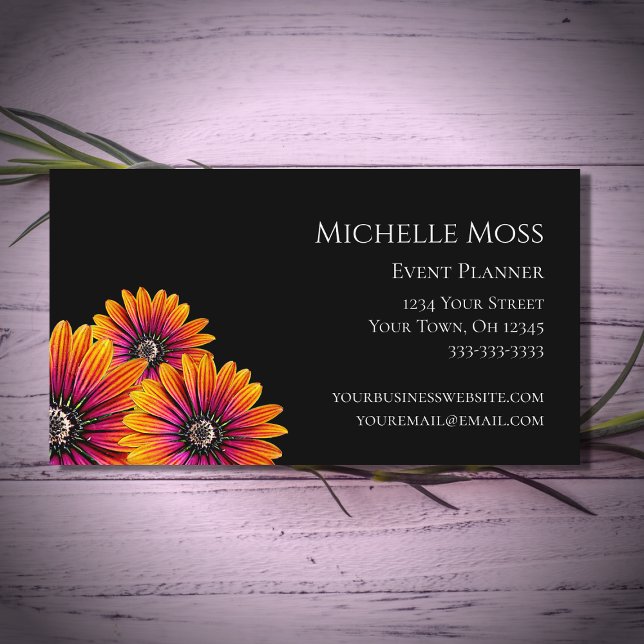 Boho Daisies Modern Botanical Black White Business Card (Creator Uploaded)