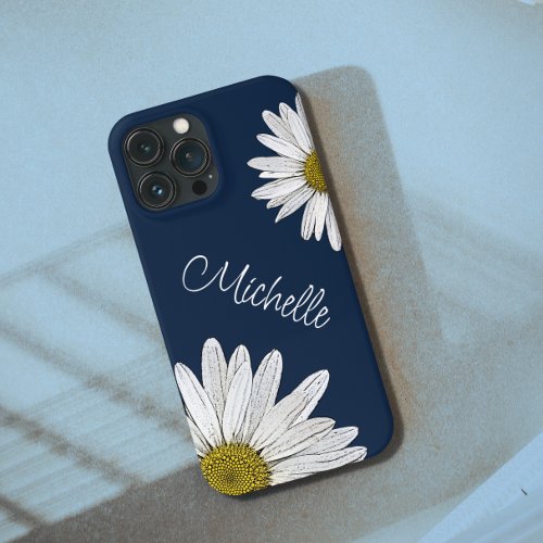 Boho Daisies Personalized Floral Navy Blue iPhone 13 Pro Max Case
