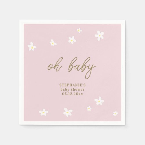 Boho Daisies Pink Gold Oh Baby Girl Shower Napkins