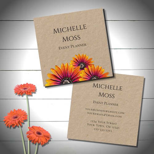  Boho Daisies Rustic Botanical Event Planner  Square Business Card