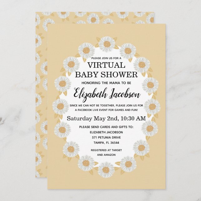 Boho Daisies Virtual Baby Shower Invitation (Front/Back)