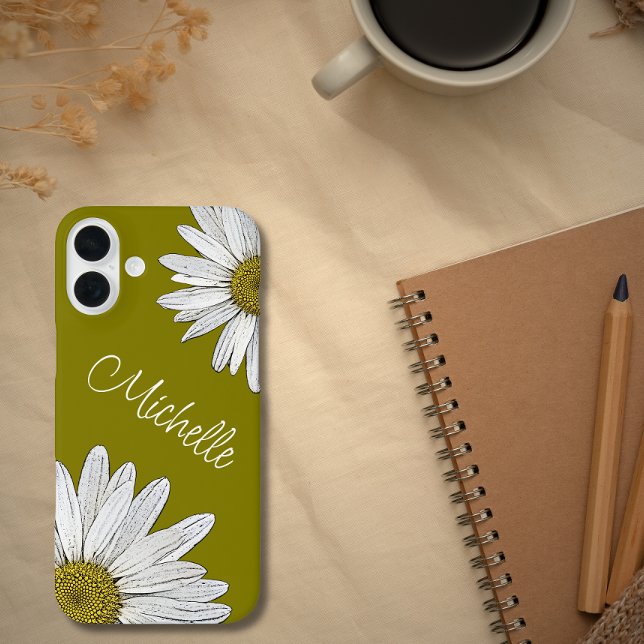 Boho Daisies Whimsical Botanical Olive Green Case-Mate iPhone Case (Creator Uploaded)