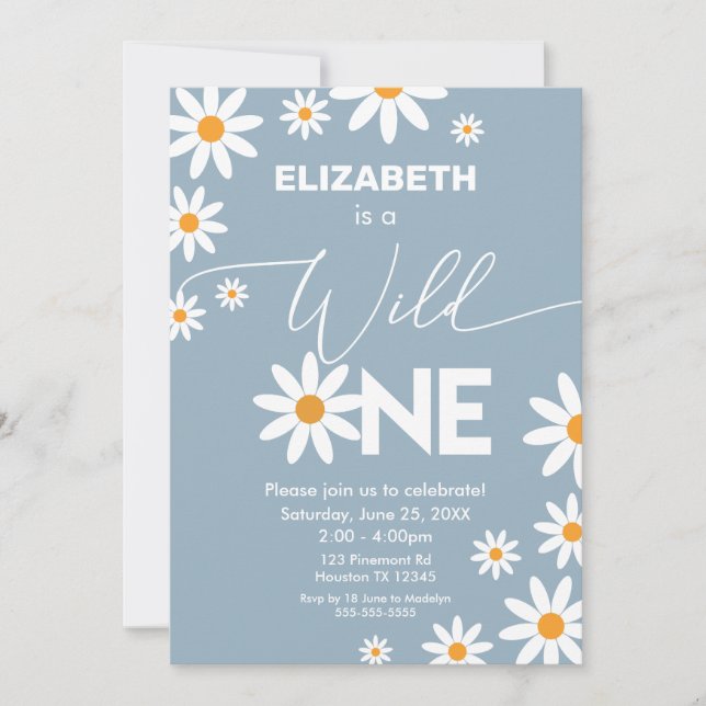 Boho Daisies Wild One Birthday Party invitation (Front)