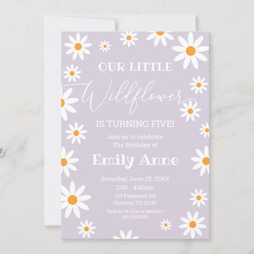 Boho Daisies Wildflower Birthday lilac invitation