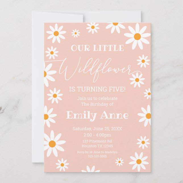 Boho Daisies Wildflower Birthday party invitation (Front)