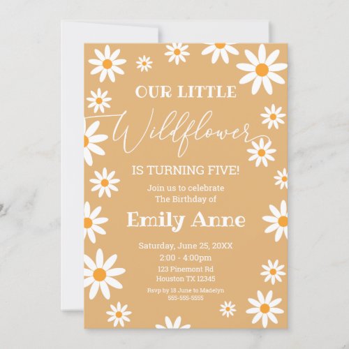 Boho Daisies Wildflower  Birthday Party invitation