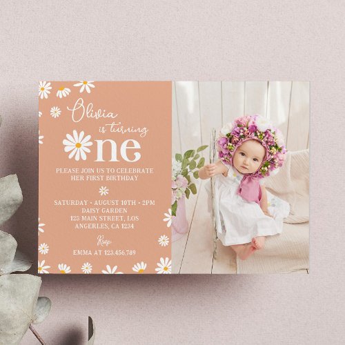 Boho Daisy 1st Birthday Invitation