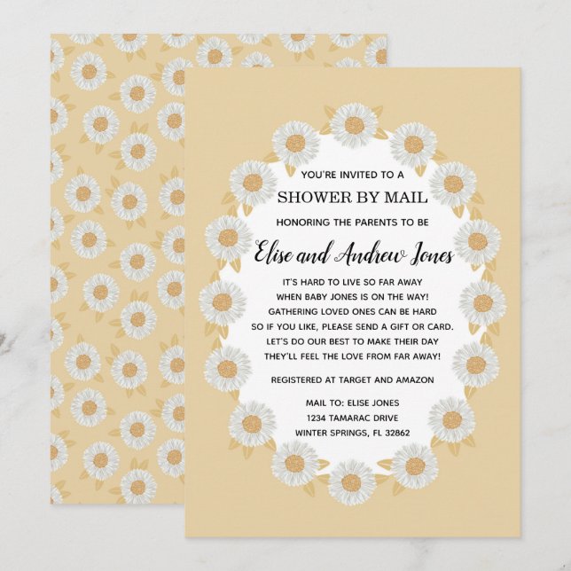 Boho Daisy Baby Girl Baby Shower by Mail Invitation (Front/Back)