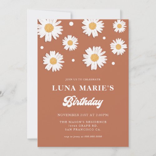 Boho Daisy Birthday Photo Invitations 