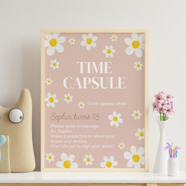 Boho Daisy Bloom Birthday Party Time Capsule Sign (Creator Uploaded)