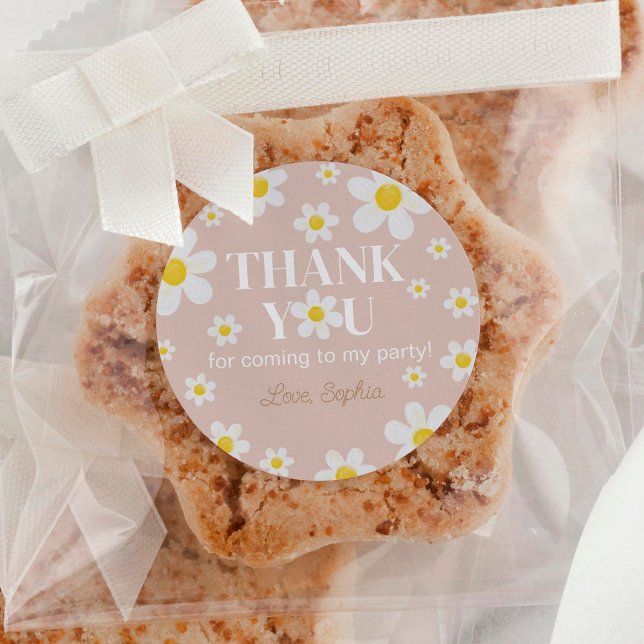 Boho Daisy Bloom Girl Birthday Classic Round Sticker (Creator Uploaded)