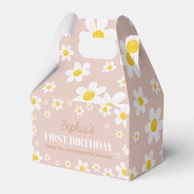 Boho Daisy Bloom Girl Birthday Favor Boxes (Front Side)