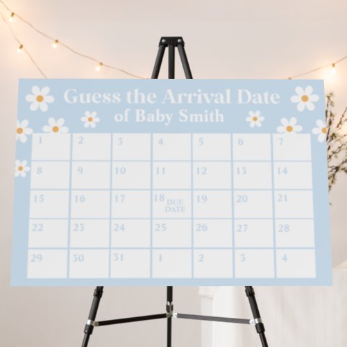 Boho Daisy Blue Baby Shower Due Date Poster