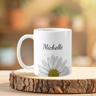 Boho Daisy Botanical Floral Cute Girly Coffee Mug