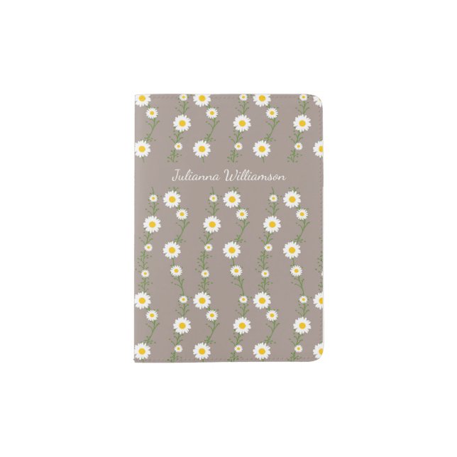 Boho Daisy Chain Floral in Taupe Personalized  Passport Holder (Front)