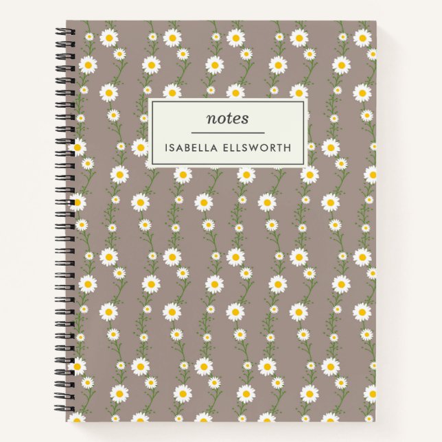 Boho Daisy Chain Floral Pattern Personalized Notebook (Front)