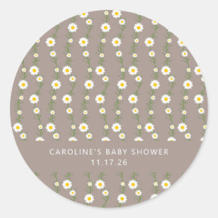 Boho Daisy Chain Floral Taupe Custom Baby Shower Classic Round Sticker