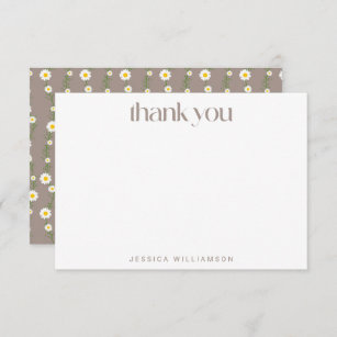 Boho Daisy Chain Floral Taupe Custom Baby Shower Thank You Card
