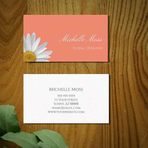 Boho Daisy Elegant Floral Designer Peach Business Card