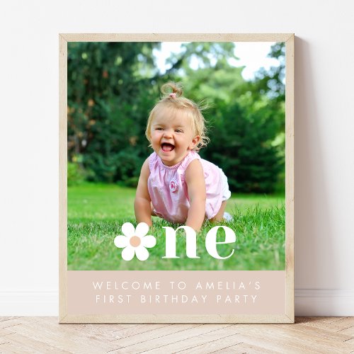 Boho Daisy First Birthday Photo Welcome Sign