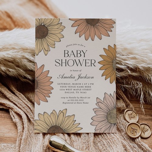 Boho Daisy Floral Baby Shower Invitation