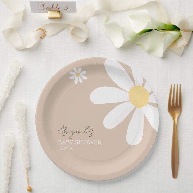 Boho Daisy Floral Baby shower Paper Plates (Wedding)