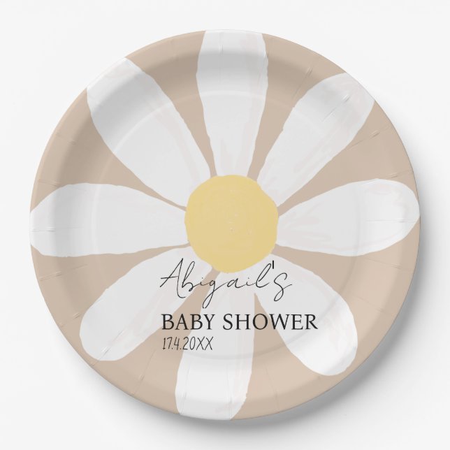 Boho Daisy Floral Baby shower Paper Plates (Front)