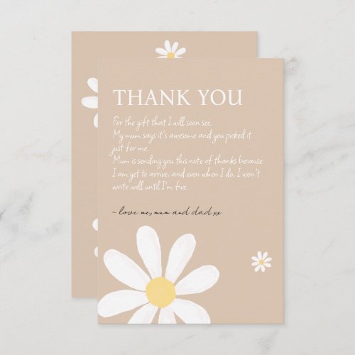 Boho Daisy Floral Baby Shower Thank You Card