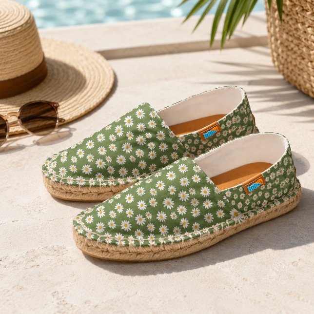 Boho Daisy Floral Pattern Green Espadrilles (Creator Uploaded)