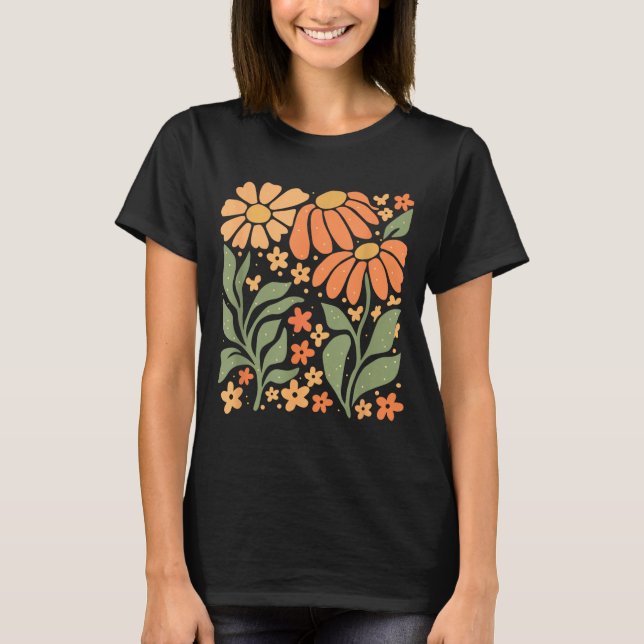 Boho Daisy Flower,retro Floral Funny Gift Tee Wome (Front)