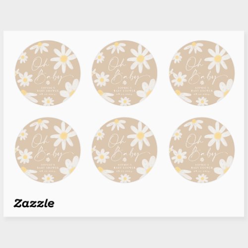 Boho Daisy Flower Round Sticker