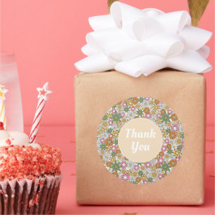 Boho Daisy Flowers 70s Groovy Floral Classic Round Sticker