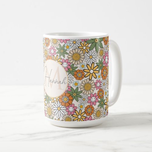 Boho Daisy Flowers 70s Groovy Floral Coffee Mug