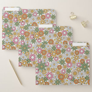 Boho Daisy Flowers 70s Groovy Floral File Folder