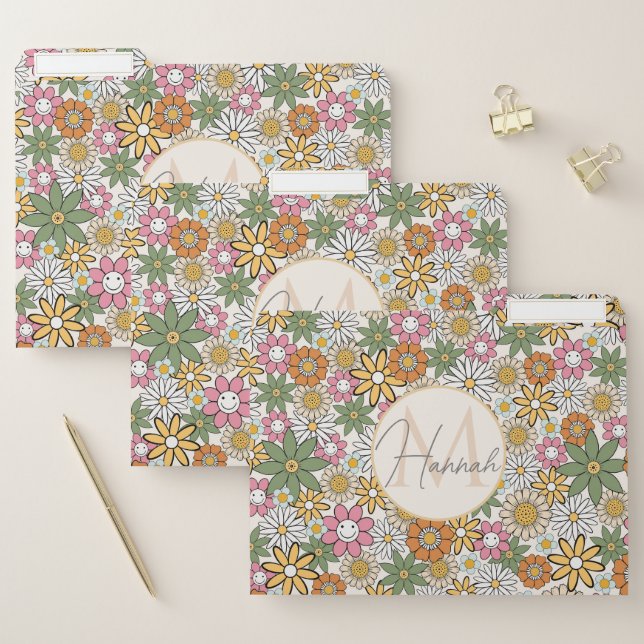Boho Daisy Flowers 70s Groovy Floral File Folder (Set)