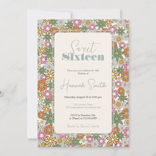 Boho Daisy Flowers 70s Groovy Floral Invitation