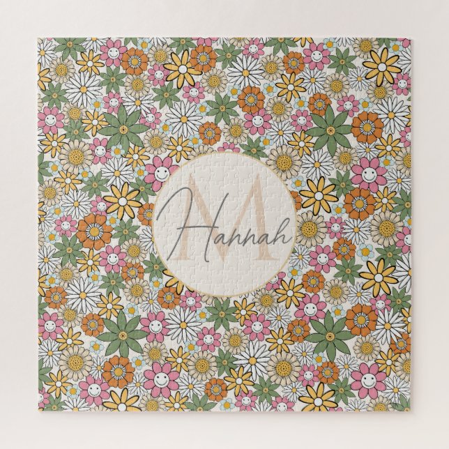 Boho Daisy Flowers 70s Groovy Floral Jigsaw Puzzle (Vertical)