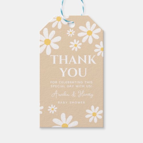 Boho Daisy Flowers Baby in Bloom baby shower Gift Tags
