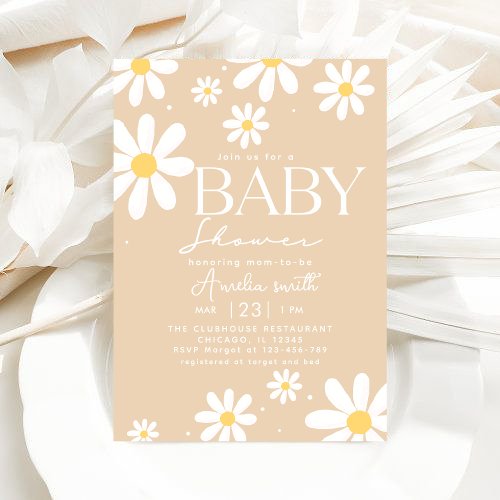 Boho Daisy Flowers Baby in Bloom baby shower Invitation