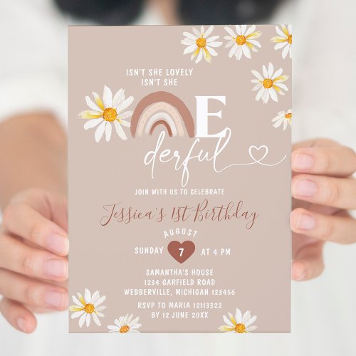 Boho Daisy Flowers Isnt She Onederful Birthday Invitation