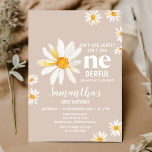 Boho Daisy Flowers Isn't She Onederful Birthday Invitation