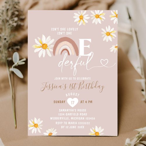 Boho Daisy Flowers Isnt She Onederful Birthday Invitation