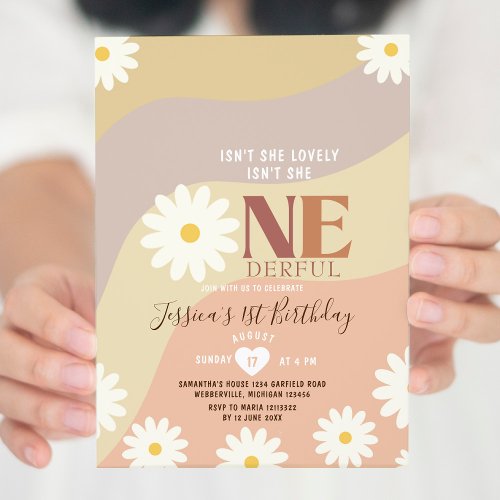 Boho Daisy Flowers Isnt She Onederful Birthday Invitation