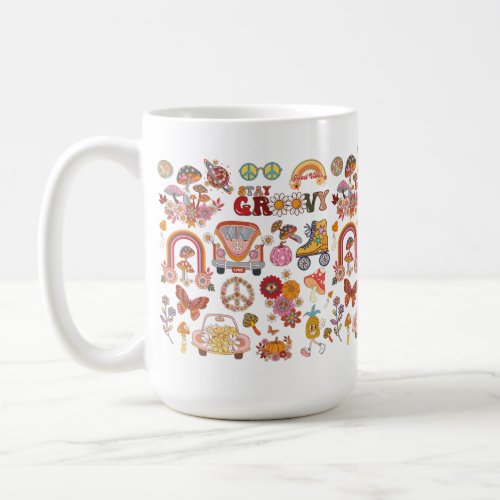 Boho Daisy Flowers Retro Groovy Floral design Coffee Mug