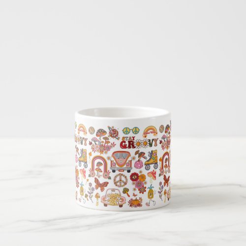 Boho Daisy Flowers Retro Groovy Floral design Espresso Cup