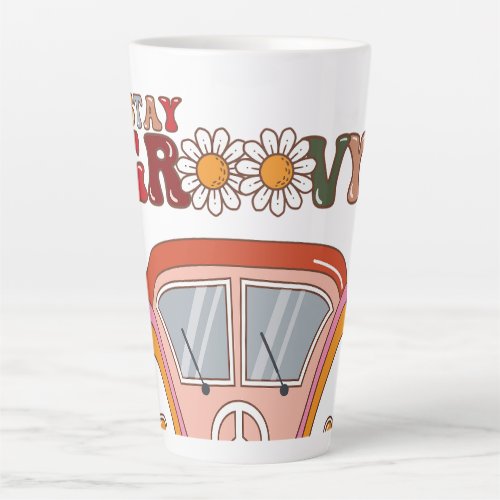 Boho Daisy Flowers Retro Groovy Floral design Latte Mug